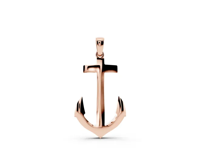Polished Anchor Pendant Necklace | Pointed Flukes | Rose Gold