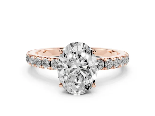 Oval Pavé Engagement Ring Setting | Shared Prong Band | Rose Gold