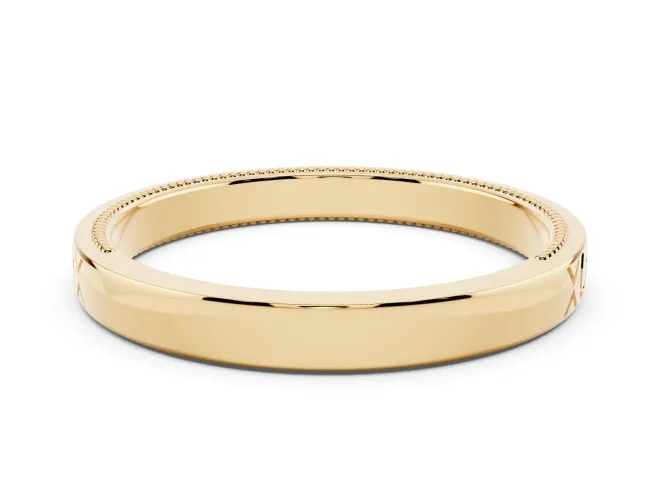 Vintage Engraved Wedding Band | X and Scroll Motifs | Yellow Gold