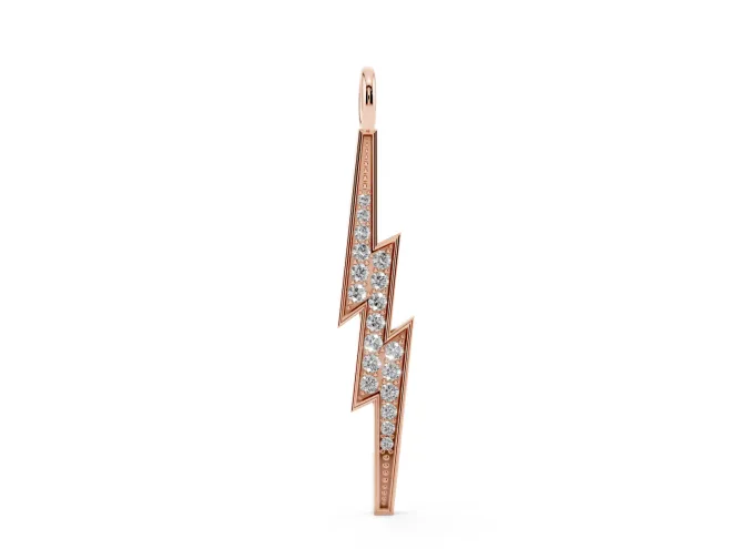Round Lab-Grown Diamond Pavé Lightning Bolt Pendant Necklace | Polished Rim | Rose Gold