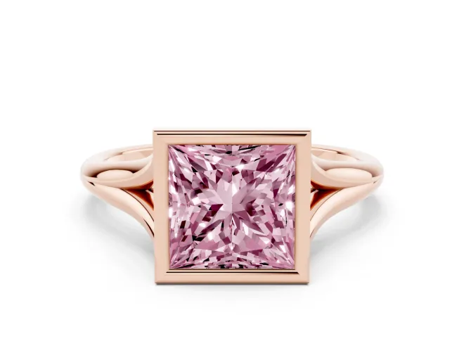 Princess Cut Bezel Engagement Ring Setting for a Fancy Pink Lab-Grown Diamond | Rose Gold