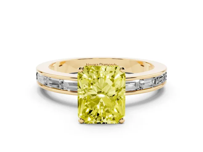 Radiant Cut Channel Set Engagement Ring Setting for a Fancy Yellow Lab-Grown Diamond | Yellow Gold
