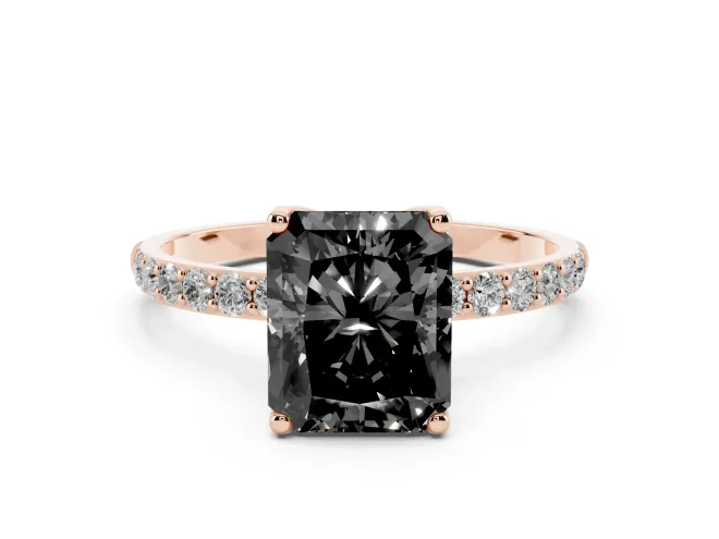 Radiant Cut Pavé Solitaire Engagement Ring Setting for a Black Center | Slim Band | Rose Gold