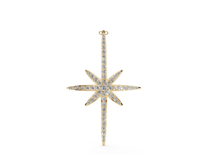 Round Lab-Grown Diamond Pavé Starburst Pendant Necklace | Eight-Point Star | Yellow Gold