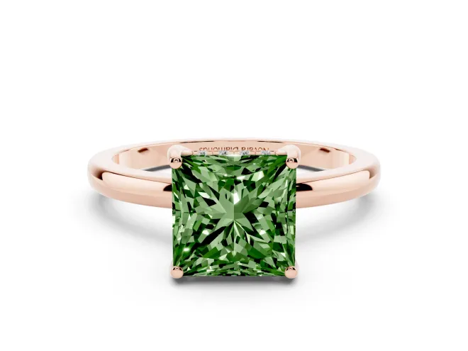 Princess Cut Engagement Ring Setting for a Fancy Green Lab-Grown Diamond | Hidden Halo | Rose Gold