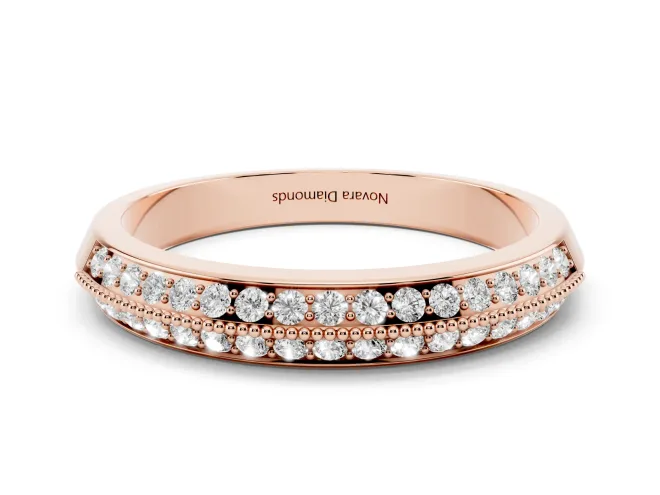 Round Lab-Grown Diamond Double Row Pavé Wedding Band | Milgrain Edging | Rose Gold