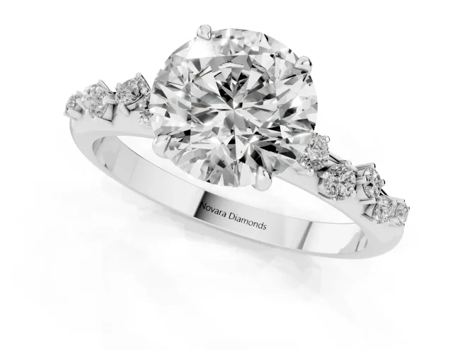 Round Cut Diamond Cluster Solitaire Ring Set in Silver with Prong Setting – second view