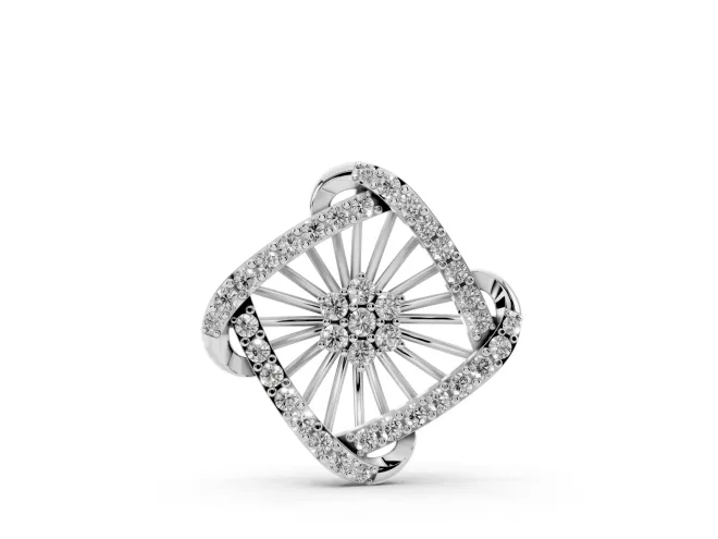 Round Lab-Grown Diamond Cluster Sunburst Pendant Necklace | Pavé Swirl Frame | Sterling Silver