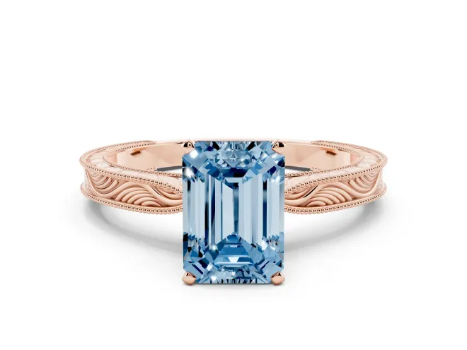 Emerald Cut Engraved Engagement Ring Setting for a Fancy Blue Lab-Grown Diamond | Rose Gold
