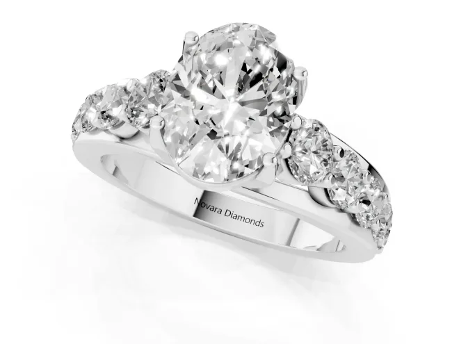 Oval Cut Diamond Pavé Engagement Ring Set in Silver with Prong Setting – second view