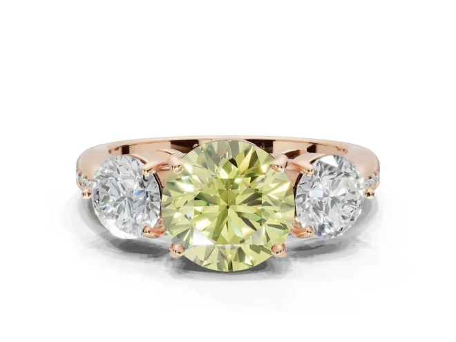 Round Three Stone Engagement Ring Setting for a Fancy Yellow Lab-Grown Diamond | Tapered Pavé Band | Rose Gold
