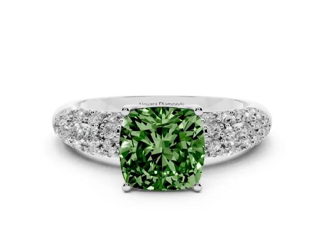 Cushion Cut Multi Row Pavé Engagement Ring Setting for a Fancy Green Lab-Grown Diamond | Platinum