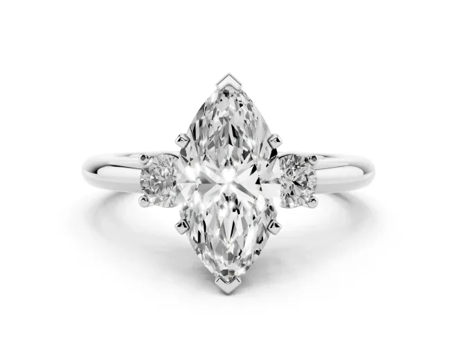 Marquise Three Stone Engagement Ring Setting | Round Side Stones | Sterling Silver
