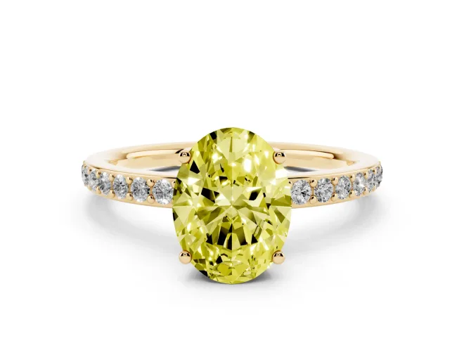Oval Hidden Halo Engagement Ring Setting for a Fancy Yellow Lab-Grown Diamond | Yellow Gold