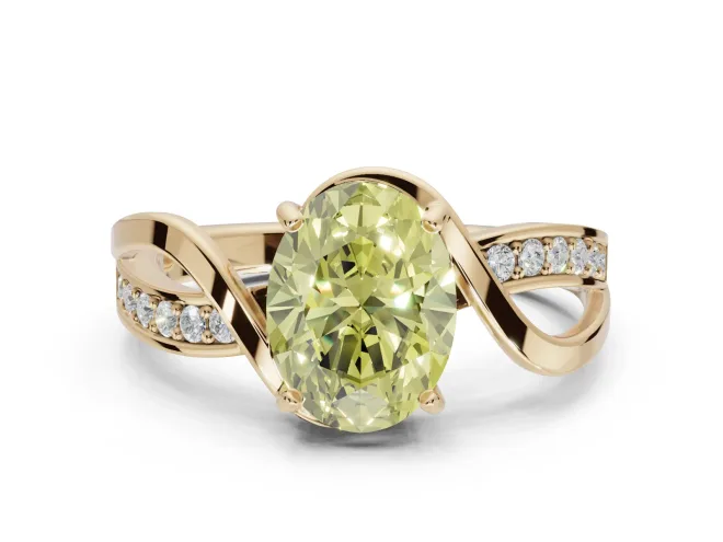 Oval Bypass Solitaire Engagement Ring Setting for a Fancy Yellow Lab-Grown Diamond | Pavé Strands | Yellow Gold