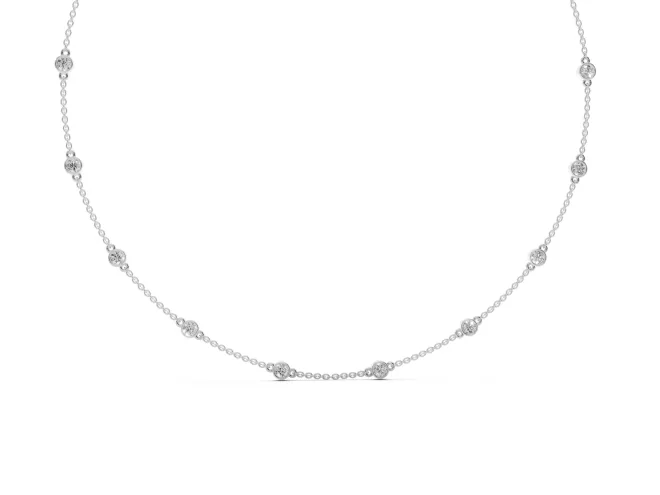 Round Lab-Grown Diamond Bezel Station Necklace | Fine Cable Chain | White Gold