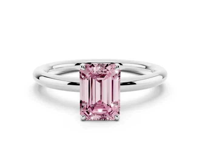 Emerald Cut Low Set Solitaire Engagement Ring Setting for a Fancy Pink Lab-Grown Diamond | Plain Band | White Gold