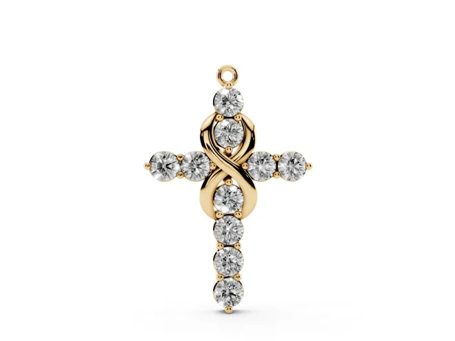 Round Lab-Grown Diamond Infinity Cross Pendant Necklace | Prong-Set Arms | Yellow Gold