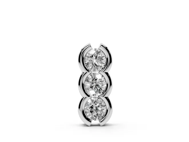 Round Lab-Grown Diamond Three-Stone Vertical Pendant Necklace | Scalloped Rails | Sterling Silver
