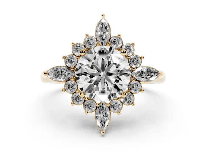Round Cluster Halo Engagement Ring Setting | Yellow Gold