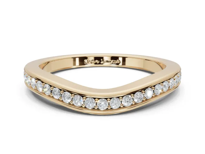 Round Lab-Grown Diamond Contoured Pavé Wedding Band | Smooth Polished Edges | Yellow Gold