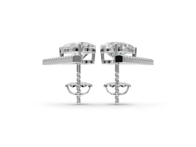 Pear-Shaped Lab-Grown Diamond Bar Stud Earrings | Micro Pavé Line | Platinum