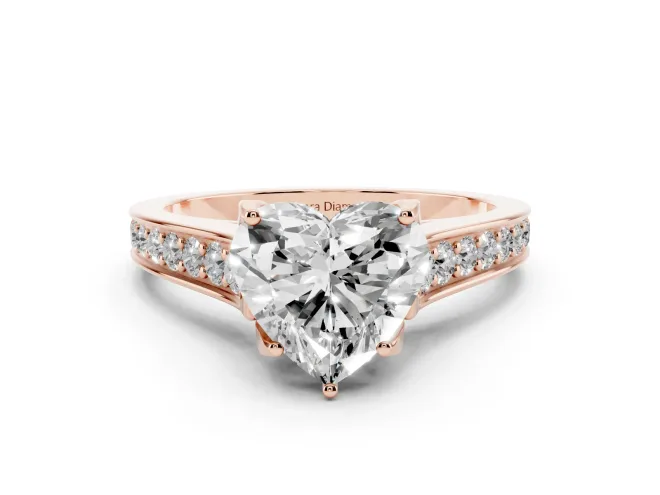 Heart-Shaped Graduated Pavé Solitaire Engagement Ring Setting | Wide Pavé Row Band | Rose Gold