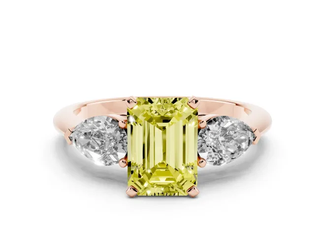 Emerald Cut 3-Stone Engagement Ring Setting for a Fancy Yellow Lab-Grown Diamond | Rose Gold