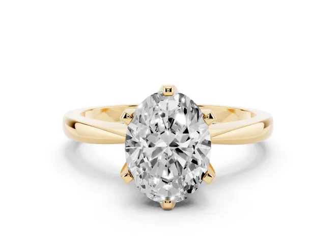 Oval Tapered Solitaire Engagement Ring Setting | Claw Prong Head | Yellow Gold