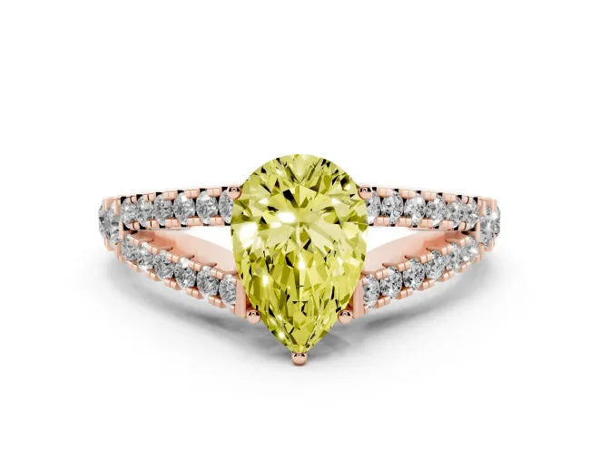Pear-Shaped Graduated Split Shank Engagement Ring Setting for a Fancy Yellow Lab-Grown Diamond | Rose Gold