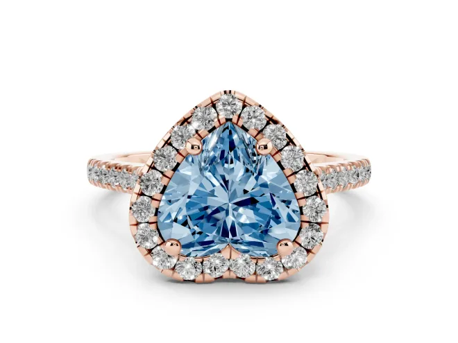 Heart-Shaped Halo Engagement Ring Setting for a Fancy Blue Lab-Grown Diamond | Tapered Band | Rose Gold