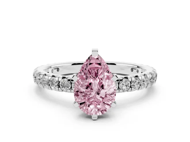 Pear-Shaped Pavé Engagement Ring Setting for a Fancy Pink Lab-Grown Diamond | White Gold