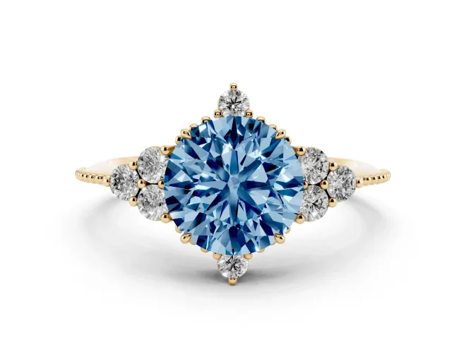 Round Cluster Engagement Ring Setting for a Fancy Blue Lab-Grown Diamond | Yellow Gold