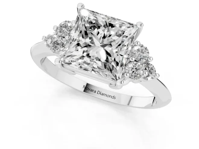 Princess Cut Diamond Cluster Ring Set in White gold with Plain Band and Prong Setting – second view