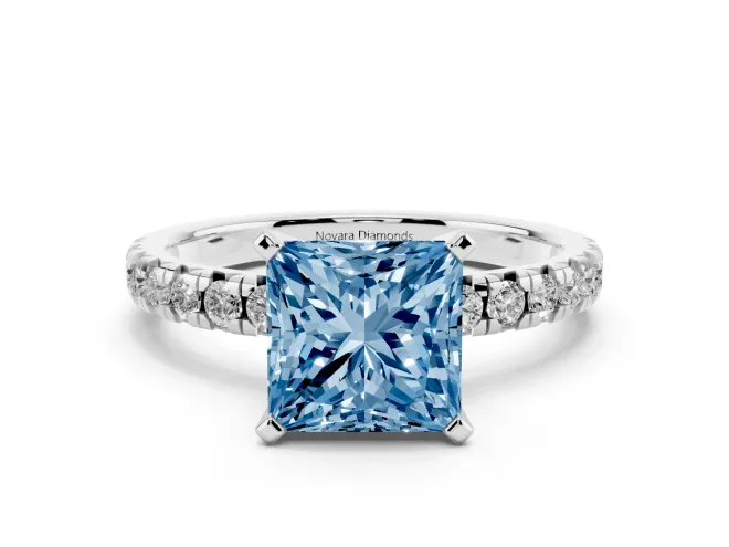 Princess Cut Pavé Engagement Ring Setting for a Fancy Blue Lab-Grown Diamond | Sterling Silver