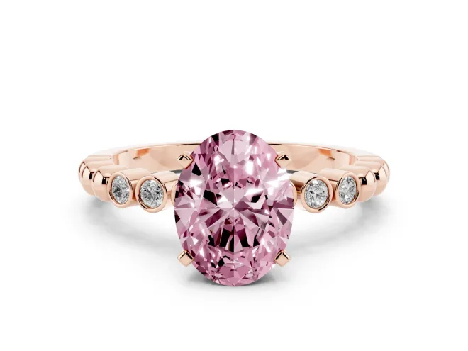 Oval Beaded Solitaire Engagement Ring Setting for a Fancy Pink Lab-Grown Diamond | Rose Gold