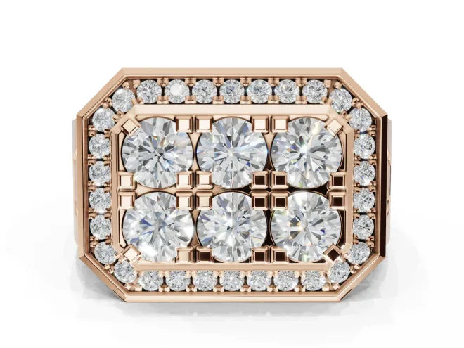 Round Lab-Grown Diamond Men's Cluster Ring | Octagonal Top | Rose Gold