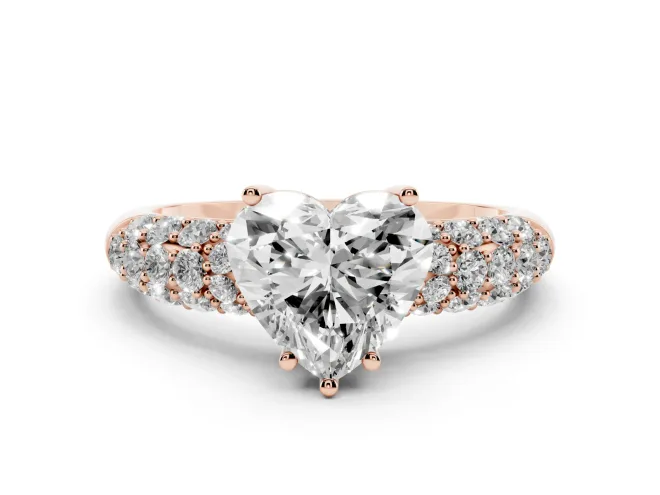 Heart-Shaped Multi Row Pavé Solitaire Engagement Ring Setting | Domed Shoulders | Rose Gold