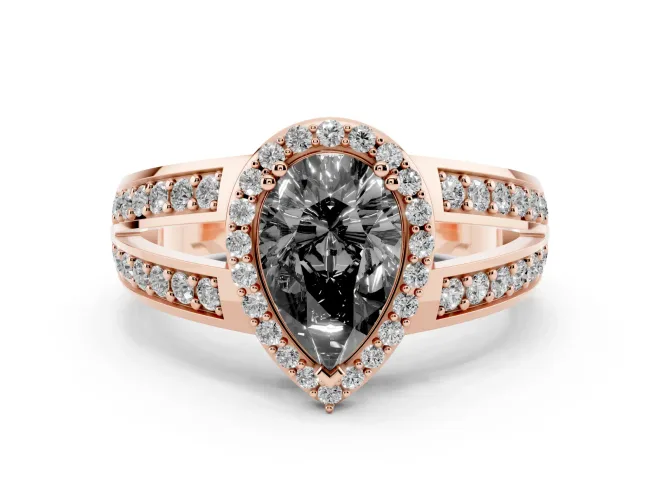 Pear-Shaped Halo Engagement Ring Setting for a Black Center | Two-Row Pavé Split Shank | Rose Gold