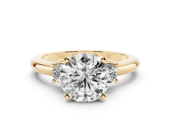 Round Three Stone Engagement Ring Setting | Round Side Stones | Yellow Gold