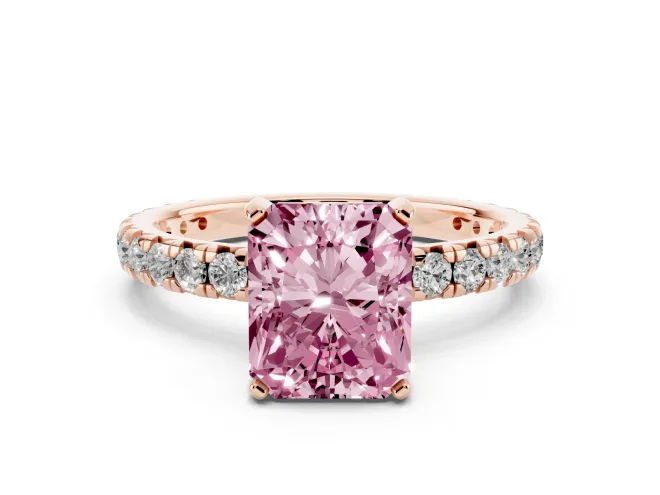 Radiant Cut Pavé Engagement Ring Setting for a Fancy Pink Lab-Grown Diamond | Rose Gold