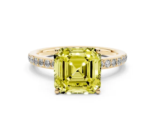 Asscher Cut Hidden Halo Engagement Ring Setting for a Fancy Yellow Lab-Grown Diamond | Yellow Gold