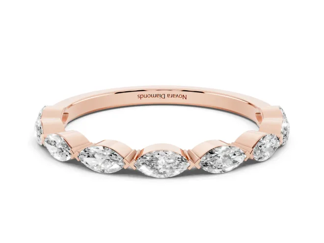 Marquise Lab-Grown Diamond Bar Set Half Eternity Wedding Band | Open Sides | Rose Gold