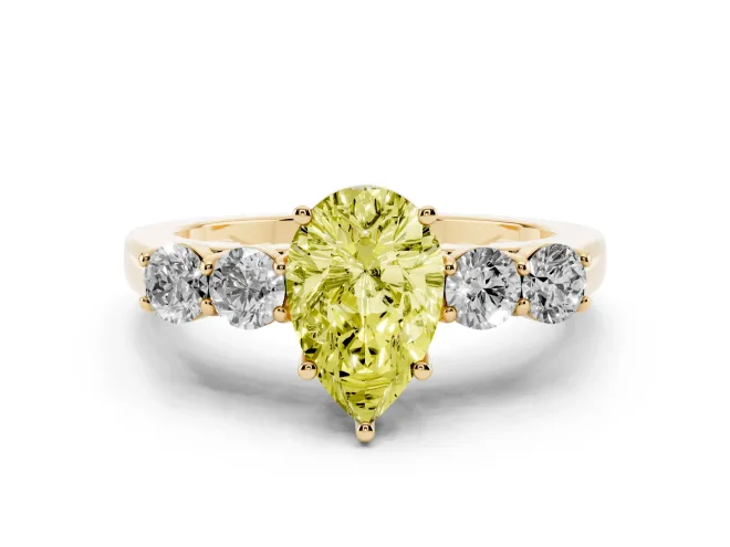 Pear-Shaped 5 Stone Engagement Ring Setting for a Fancy Yellow Lab-Grown Diamond | Yellow Gold