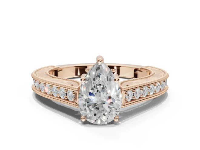 Pear-Shaped Vintage Engraved Pavé Engagement Ring Setting | Milgrain Edges | Rose Gold