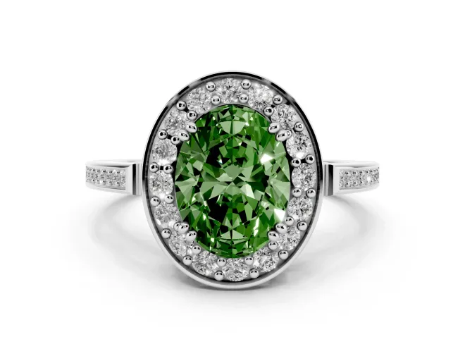 Oval Halo Engagement Ring Setting for a Fancy Green Lab-Grown Diamond | Polished Halo Rim | White Gold
