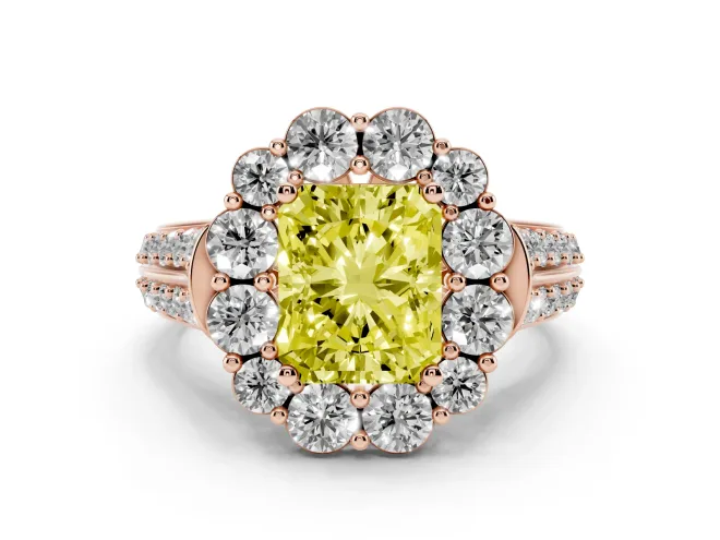 Radiant Cut Large Accent Halo Engagement Ring Setting for a Fancy Yellow Lab-Grown Diamond | Graduated Pavé | Rose Gold