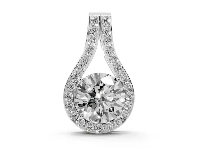 Round Lab-Grown Diamond Teardrop Halo Pendant Necklace | Pavé Split Bail | White Gold