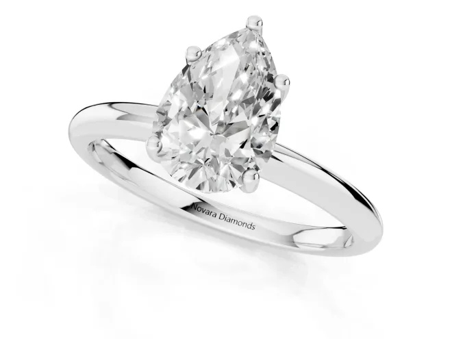 Pear Cut Diamond Solitaire Engagement Ring Set in Platinum with Prong Setting and Polished Band – second view