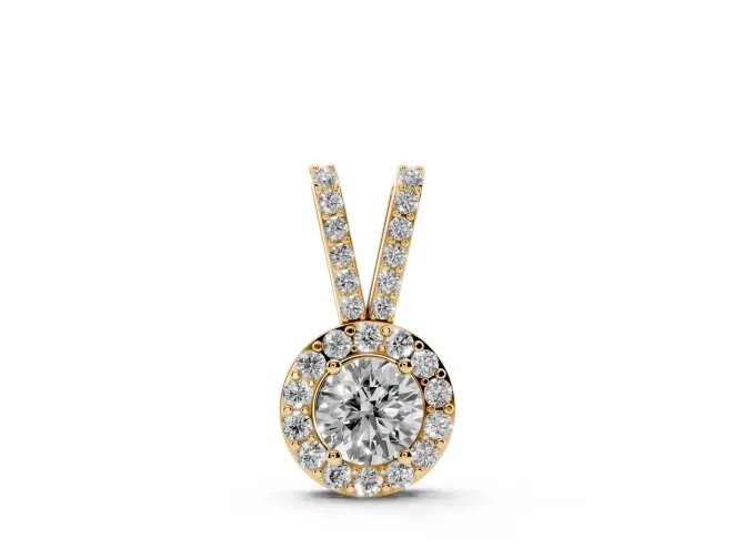 Round Lab-Grown Diamond Halo Pendant Necklace | Pavé Split Bail | Yellow Gold